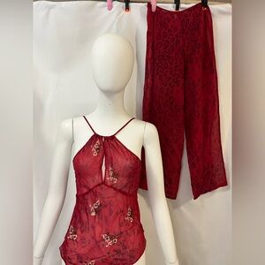 ❤️Victoria’s Secret Red Sheer Beaded Embellished Top and Pants Set. #valentines